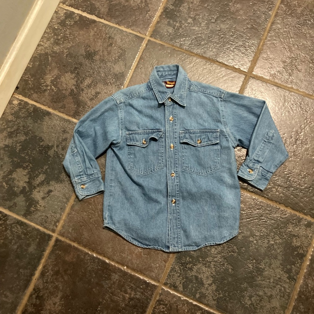 Vintage Y2K Denim Button-Up Shirt Tough Gear Youth Size 4